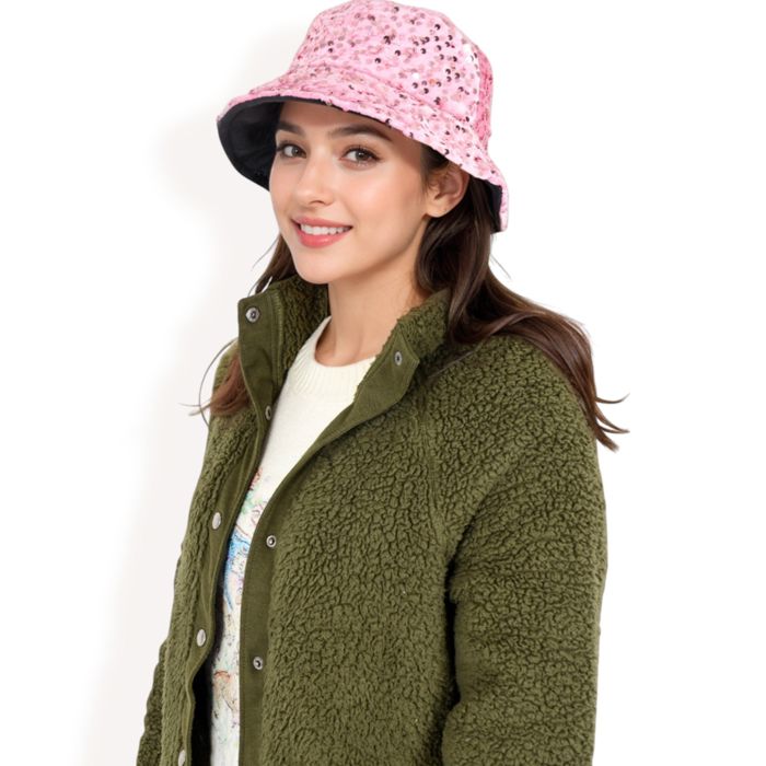 Women's Sequin Bucket Hat with Sparkling Design and Reversible Feature for Stylish Casual or Party Looks