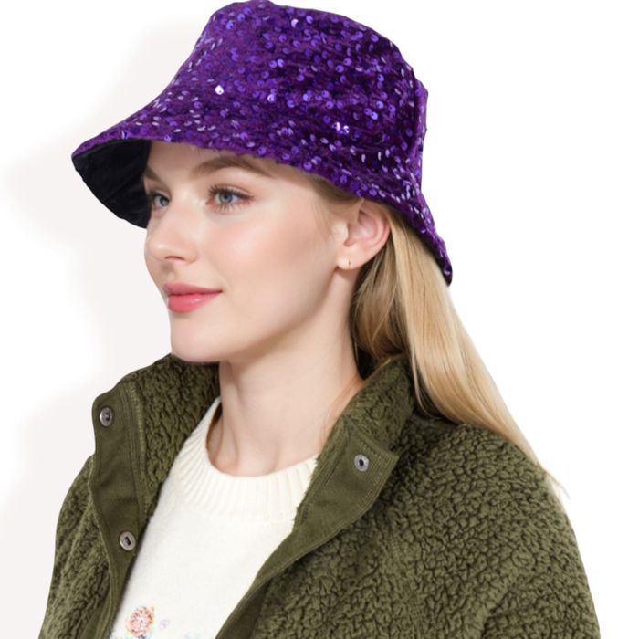 Women's Sequin Bucket Hat with Sparkling Design and Reversible Feature for Stylish Casual or Party Looks