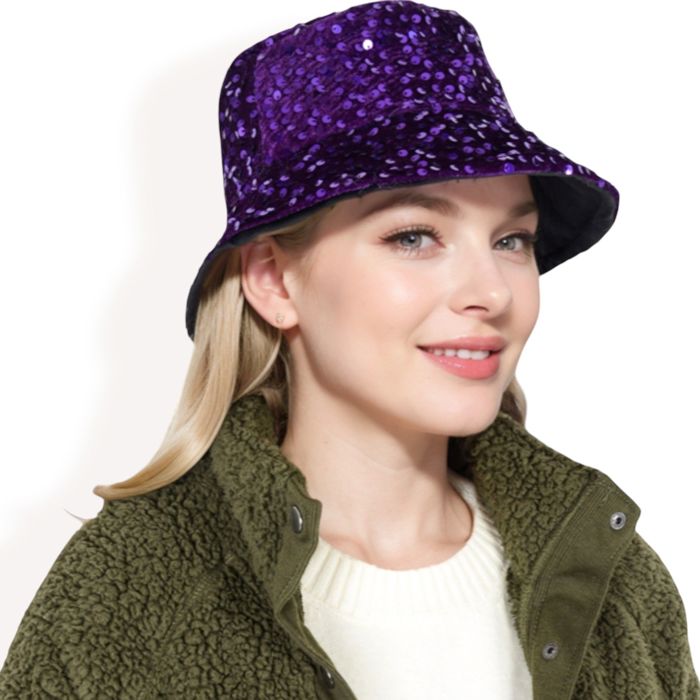 Women's Sequin Bucket Hat with Sparkling Design and Reversible Feature for Stylish Casual or Party Looks