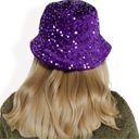 Purple Women's Sequin Bucket Hat with Sparkling Design and Reversible Feature for Stylish Casual or Party Looks