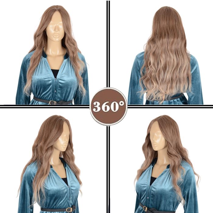 28-Inch Long Ombre Wavy Synthetic Wig with Middle Part and Heat-Resistant Natural Waves for Women Daily and Event Use