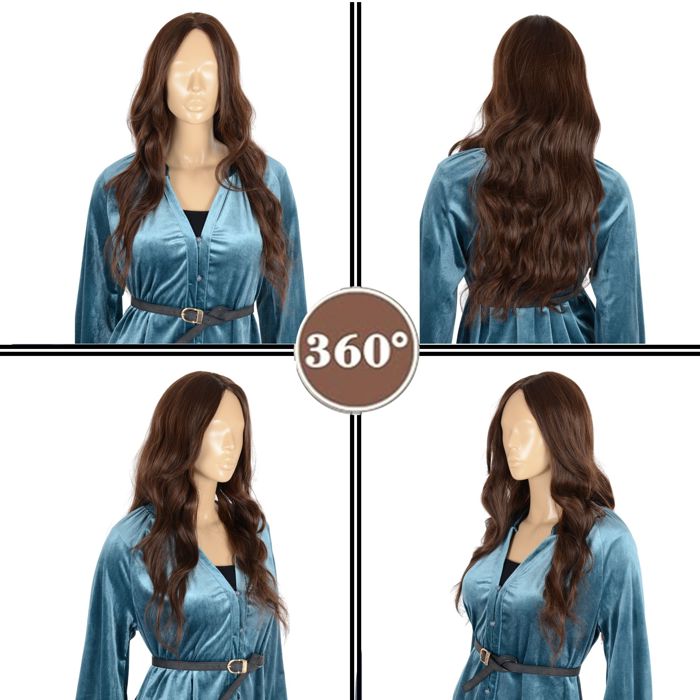 28-Inch Long Ombre Wavy Synthetic Wig with Middle Part and Heat-Resistant Natural Waves for Women Daily and Event Use