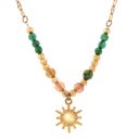  Stainless Steel Beaded Necklace with 18K Gold Plated Sun Pendant, Adjustable Chain, Unique Design with Colorful Beads