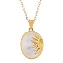  Stainless Steel Necklace with 18K Gold Plated Sun and Moon Pendant, Adjustable Chain, Unique Design with Mother of Pearl