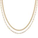  Stainless Steel Double Chain Necklace with 18K Gold Plating, Adjustable Length, Modern and Versatile Design