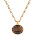  Stainless Steel Necklace with 18K Gold Plated Pendant, Acrylic Tiger's Eye Stone, Adjustable Chain, Unique Design