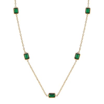 Stainless Steel Necklace with 18K Gold Plated Chain and Acrylic Gemstone Accents, Adjustable Length, Modern Design