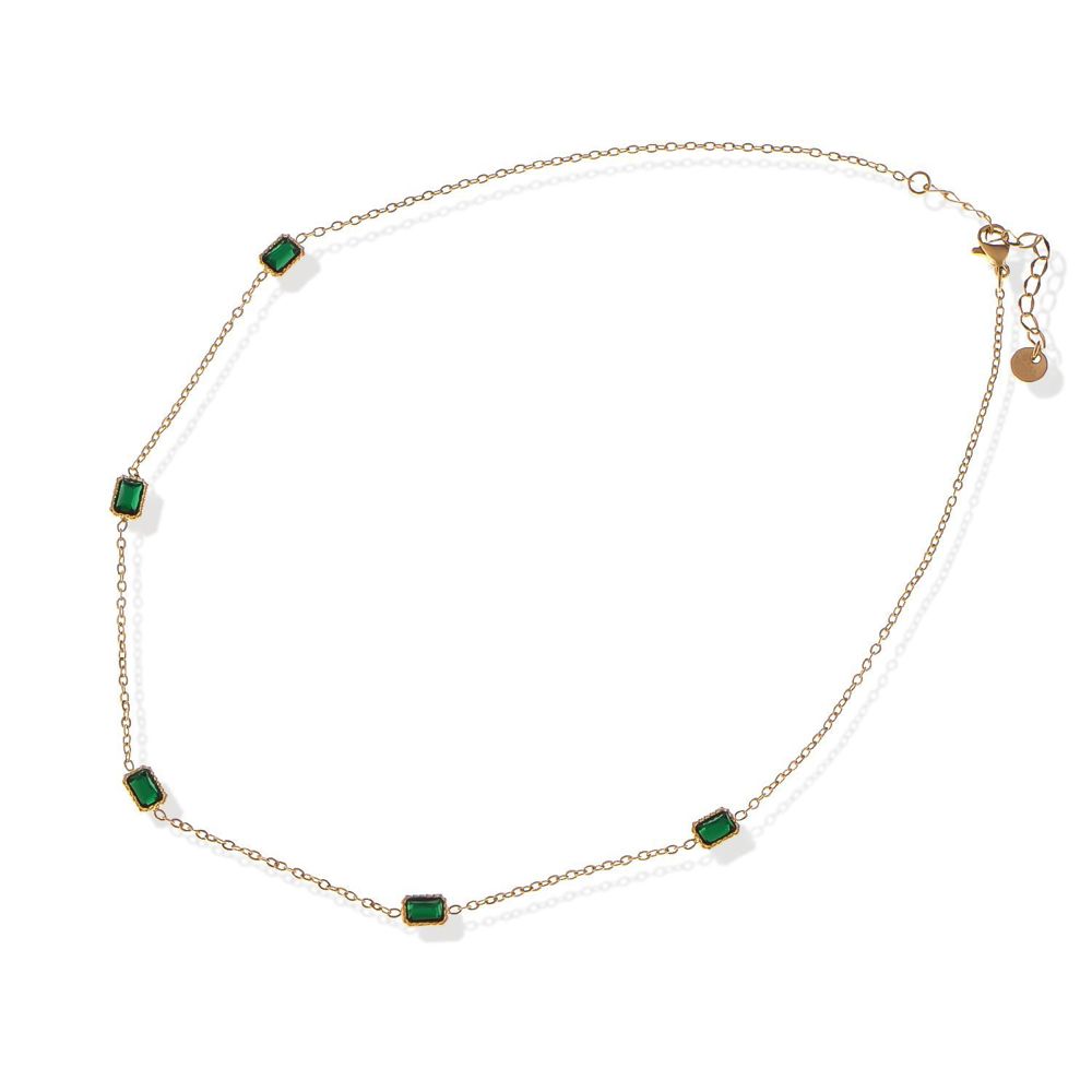 Stainless Steel Necklace with 18K Gold Plated Chain and Acrylic Gemstone Accents, Adjustable Length, Modern Design