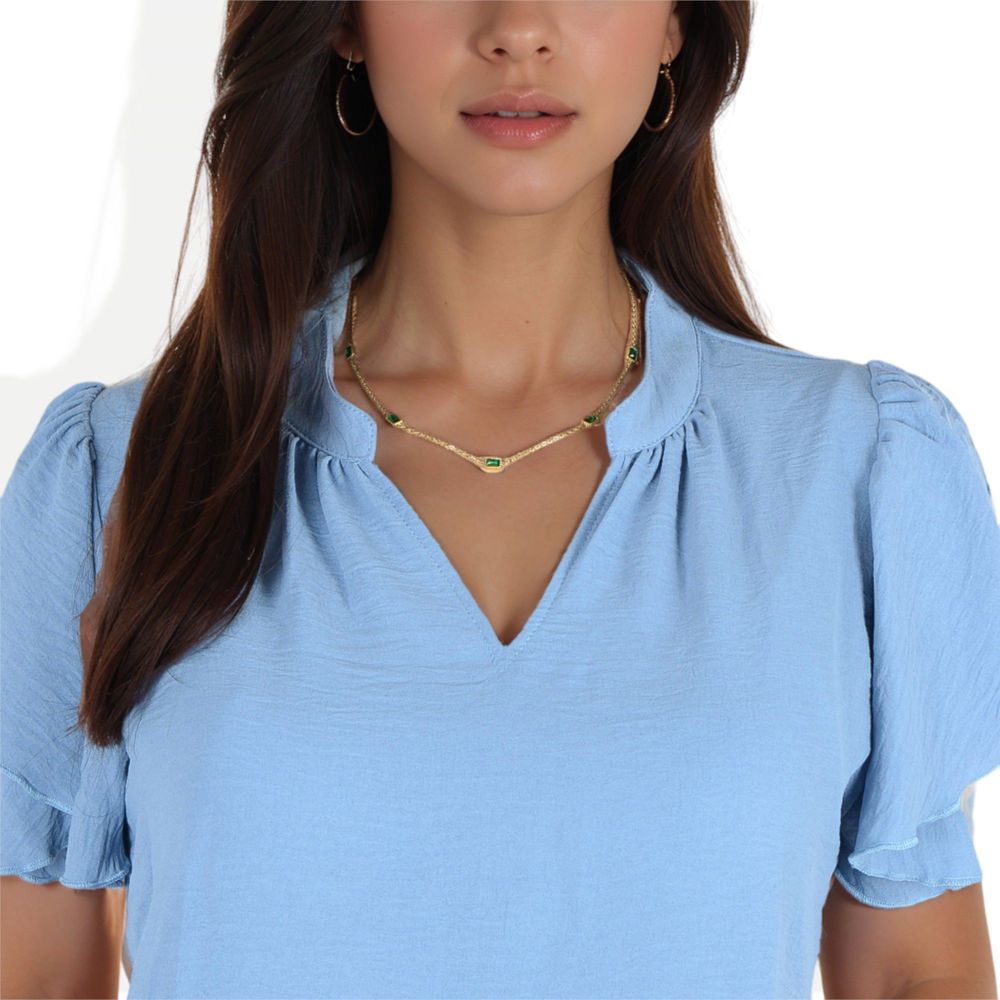 Stainless Steel Necklace with 18K Gold Plated Chain and Acrylic Gemstone Accents, Adjustable Length, Modern Design