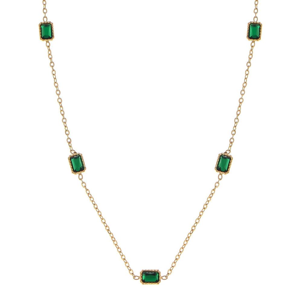 Stainless Steel Necklace with 18K Gold Plated Chain and Acrylic Gemstone Accents, Adjustable Length, Modern Design