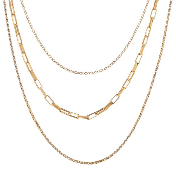 Stainless Steel Multi-Layer Necklace with 18K Gold Plating, Adjustable Length, Modern and Versatile Chain Design