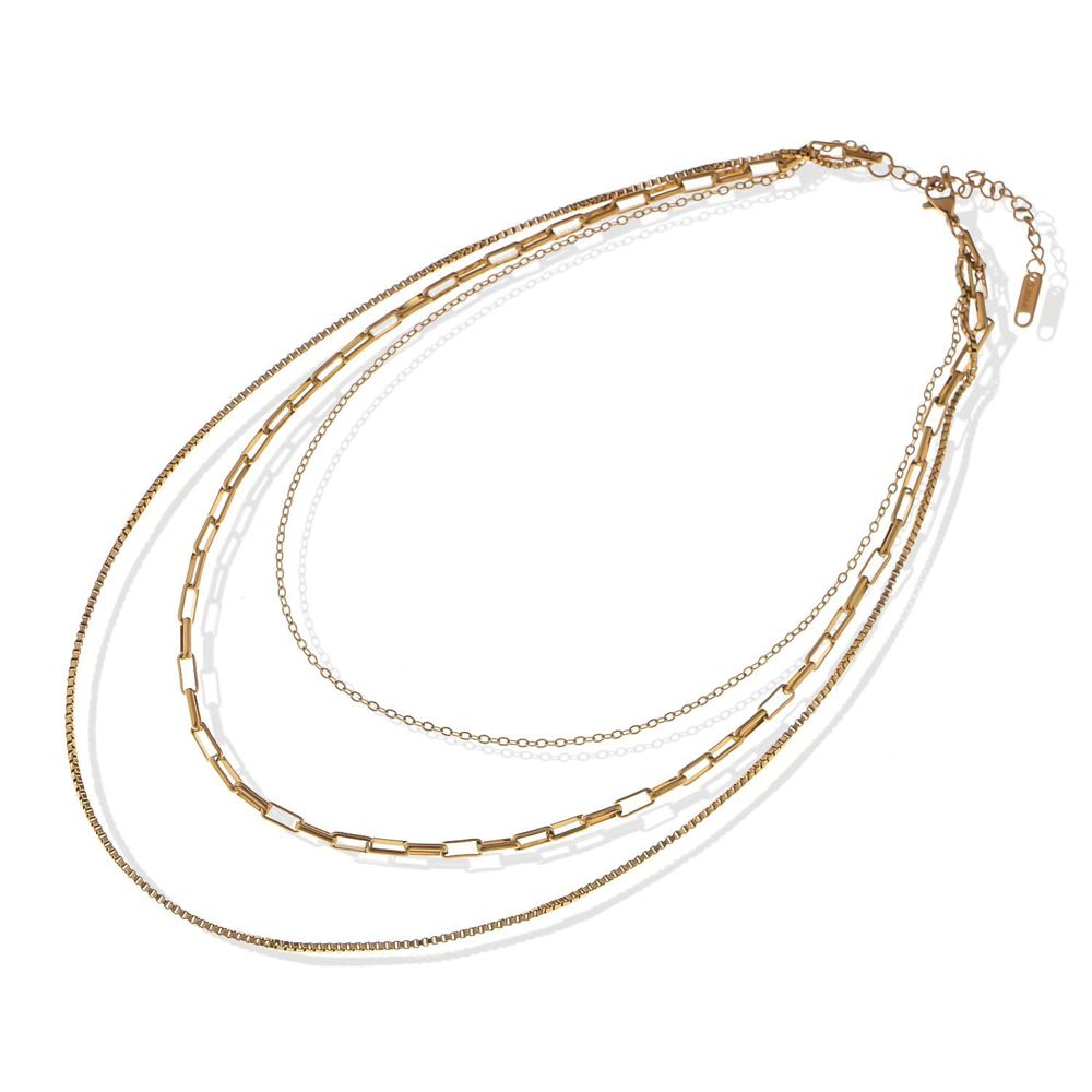 Stainless Steel Multi-Layer Necklace with 18K Gold Plating, Adjustable Length, Modern and Versatile Chain Design