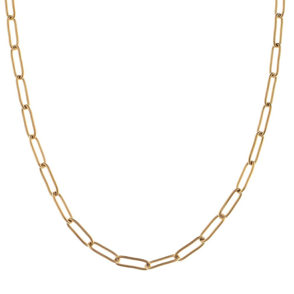 Stainless Steel Chain Necklace with 18K Gold Plating, Adjustable Length, Simple and Modern Paperclip Chain Design