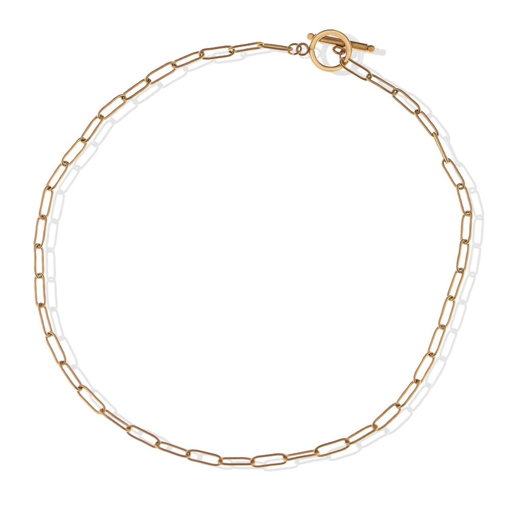 Stainless Steel Chain Necklace with 18K Gold Plating, Adjustable Length, Simple and Modern Paperclip Chain Design