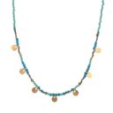  Stainless Steel Beaded Necklace with 18K Gold Plated Discs, Adjustable Length, Colorful and Boho Chic Design