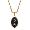  Stainless Steel Necklace with 18K Gold Plated Pendant, Black Enamel Inlay, Moon and Star Design, Adjustable Chain, Unique Design