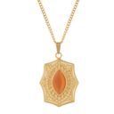  Stainless Steel Necklace with 18K Gold Plated Pendant, Orange Acrylic Stone Inlay, Adjustable Chain, Unique Design