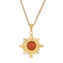  Stainless Steel Necklace with 18K Gold Plated Sun Pendant, Orange Acrylic Stone, Adjustable Chain, Unique Design