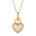  Stainless Steel Necklace with 18K Gold Plated Heart Lock Pendant, Mother of Pearl Inlay, Adjustable Chain, Unique Design