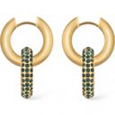  Gold Tone Hoop Earrings with Emerald Green Crystal Encrusted Accent Ring