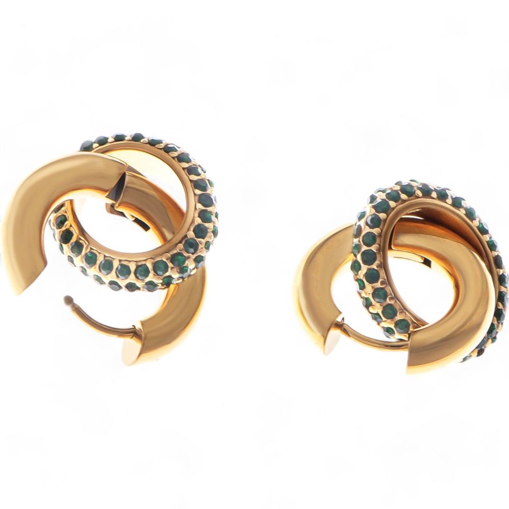 Gold Tone Hoop Earrings with Emerald Green Crystal Encrusted Accent Ring