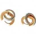  Gold Tone Hoop Earrings with Emerald Green Crystal Encrusted Accent Ring