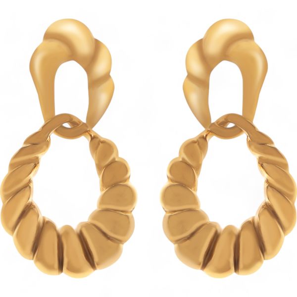 Gold Tone Twisted Hoop Earrings with Sculptural Modern Detail