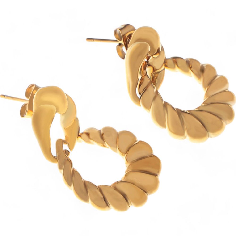 Gold Tone Twisted Hoop Earrings with Sculptural Modern Detail