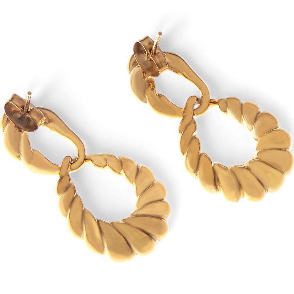 Gold Tone Twisted Hoop Earrings with Sculptural Modern Detail