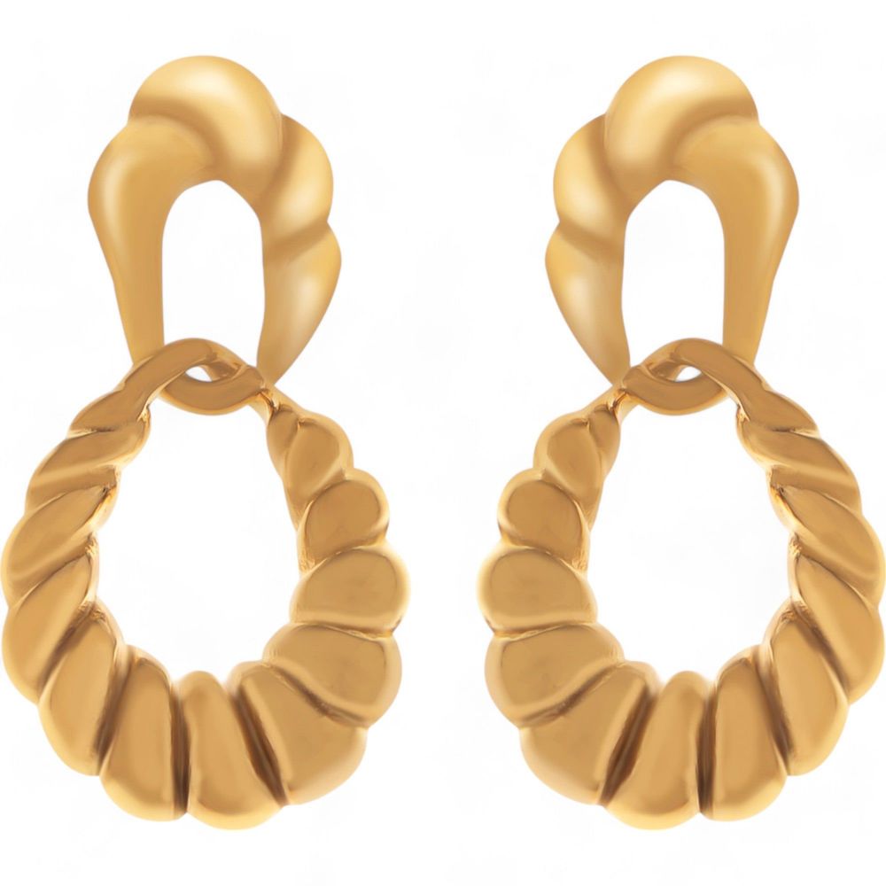 Gold Tone Twisted Hoop Earrings with Sculptural Modern Detail