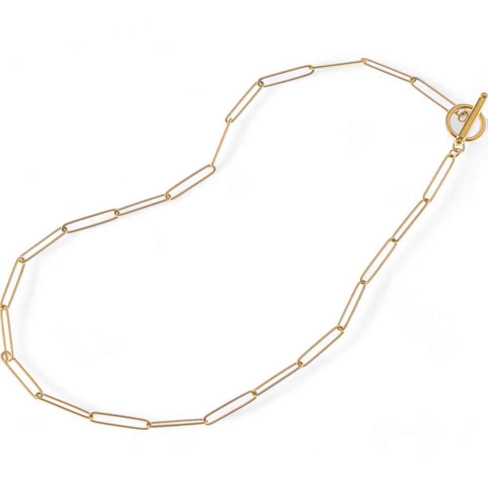 Minimalist Gold Tone Paperclip Chain Necklace Simple Modern Design