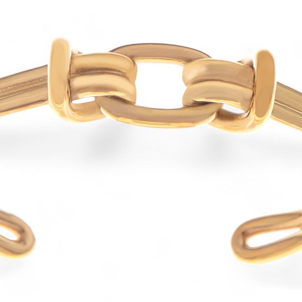 Gold Tone Chain Link Open Cuff Bracelet Minimalist Modern Style