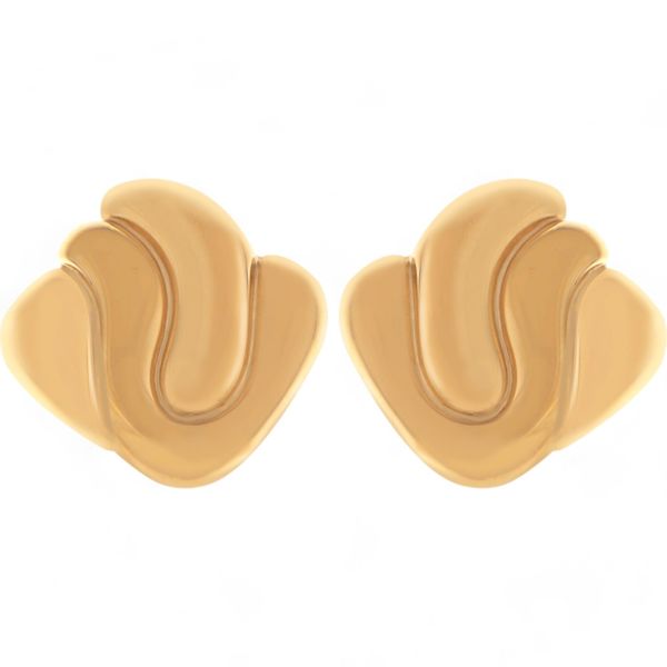 Gold Tone Sculptural Swirl Stud Earrings Bold Modern Chic Design