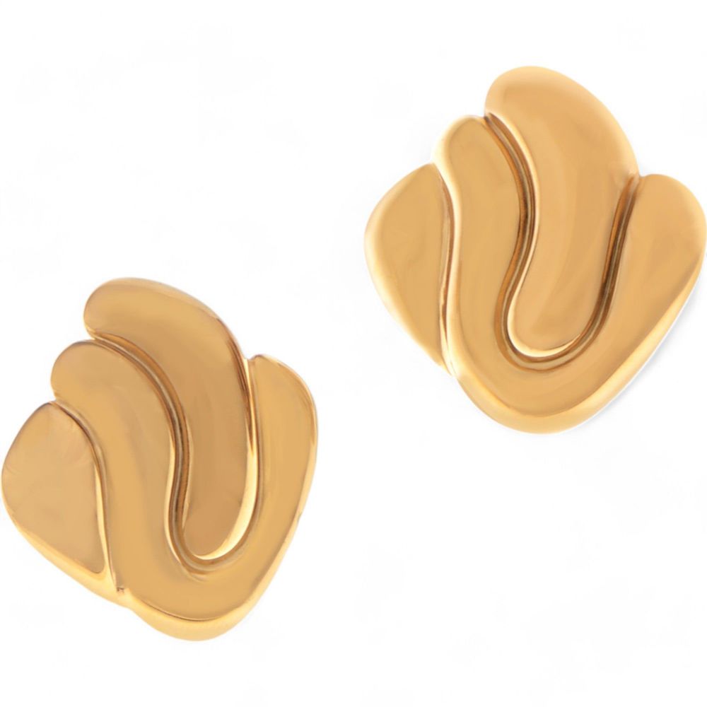 Gold Tone Sculptural Swirl Stud Earrings Bold Modern Chic Design