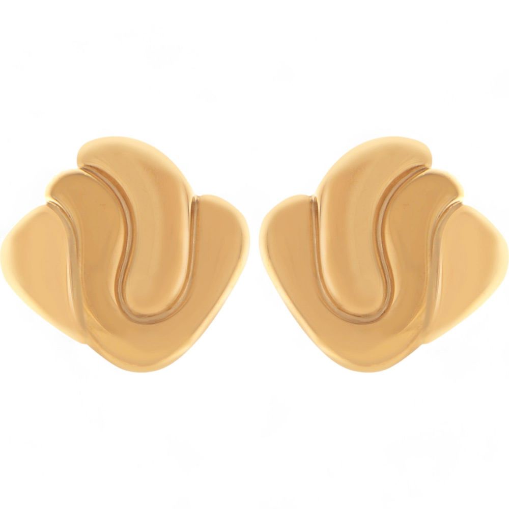 Gold Tone Sculptural Swirl Stud Earrings Bold Modern Chic Design