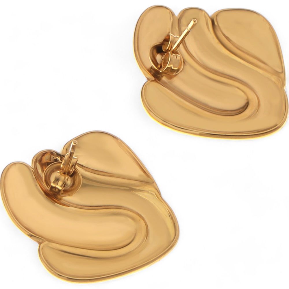 Gold Tone Sculptural Swirl Stud Earrings Bold Modern Chic Design