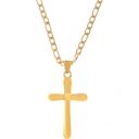  Gold Tone Cross Pendant Necklace with Chunky Chain Modern Religious Style