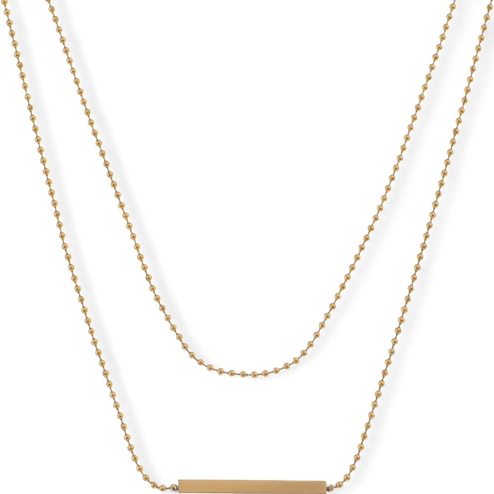 Double Layer Gold Tone Bar Pendant Necklace Minimalist Chain Design