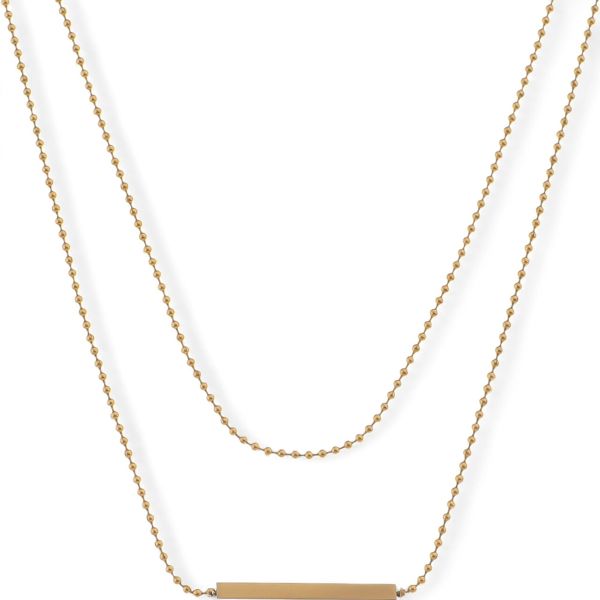 Double Layer Gold Tone Bar Pendant Necklace Minimalist Chain Design