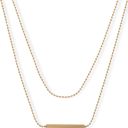  Double Layer Gold Tone Bar Pendant Necklace Minimalist Chain Design