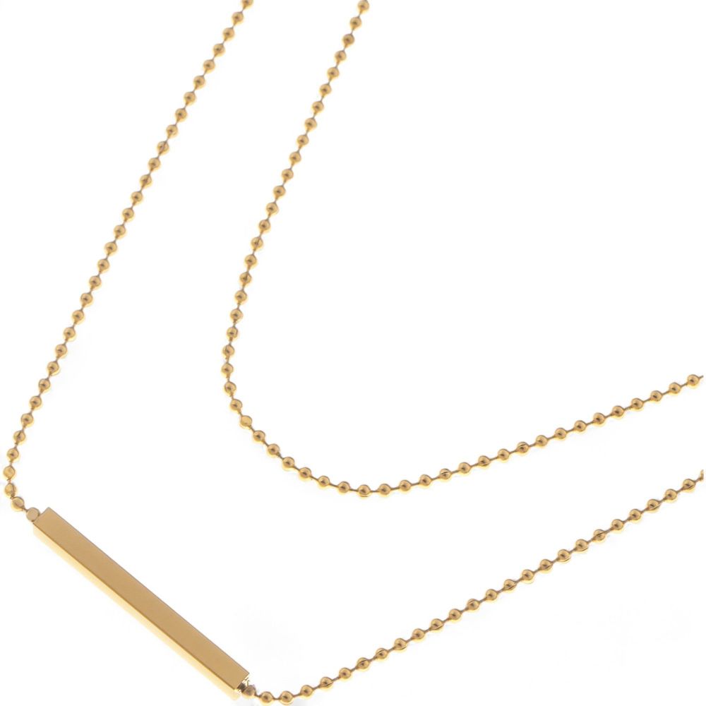 Double Layer Gold Tone Bar Pendant Necklace Minimalist Chain Design