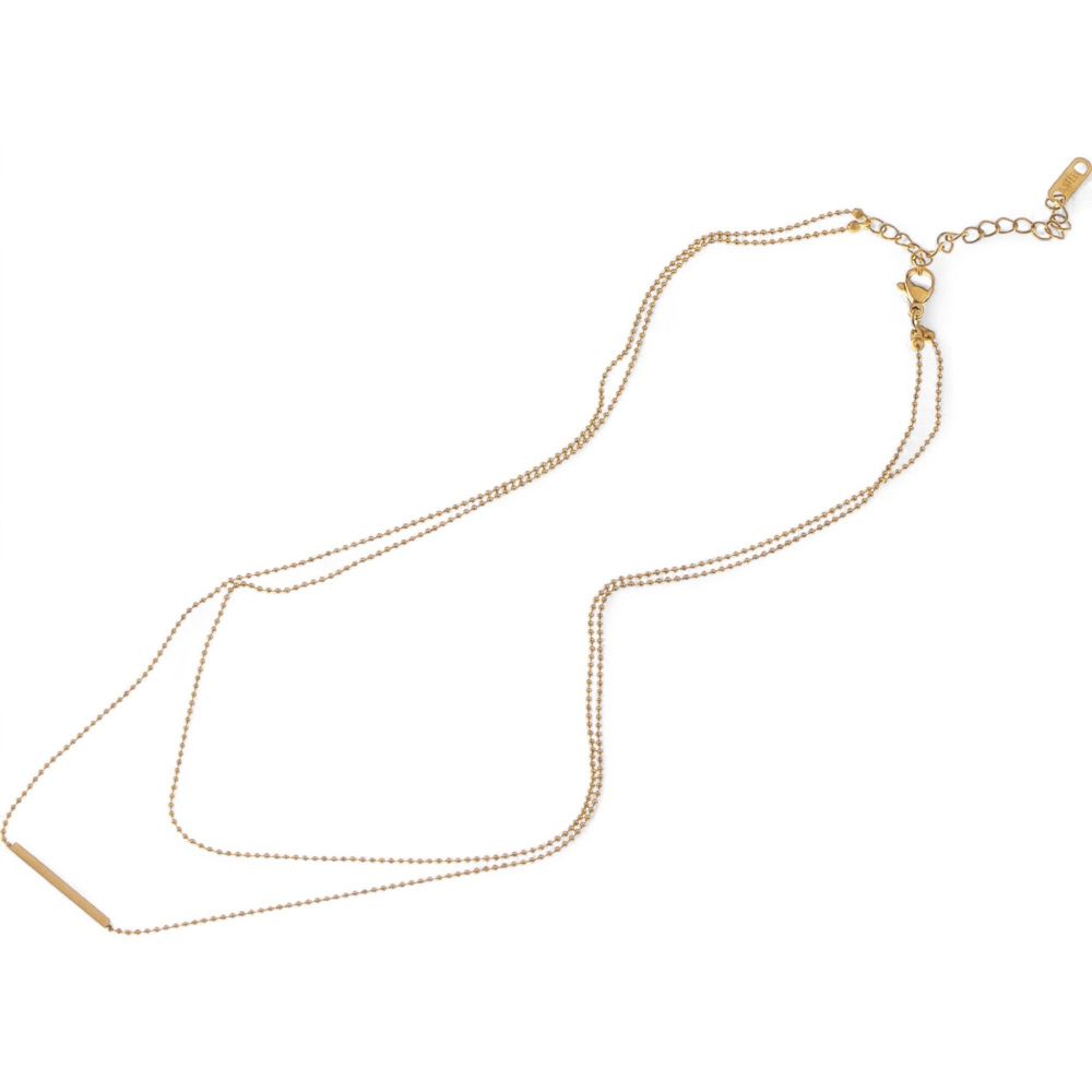 Double Layer Gold Tone Bar Pendant Necklace Minimalist Chain Design