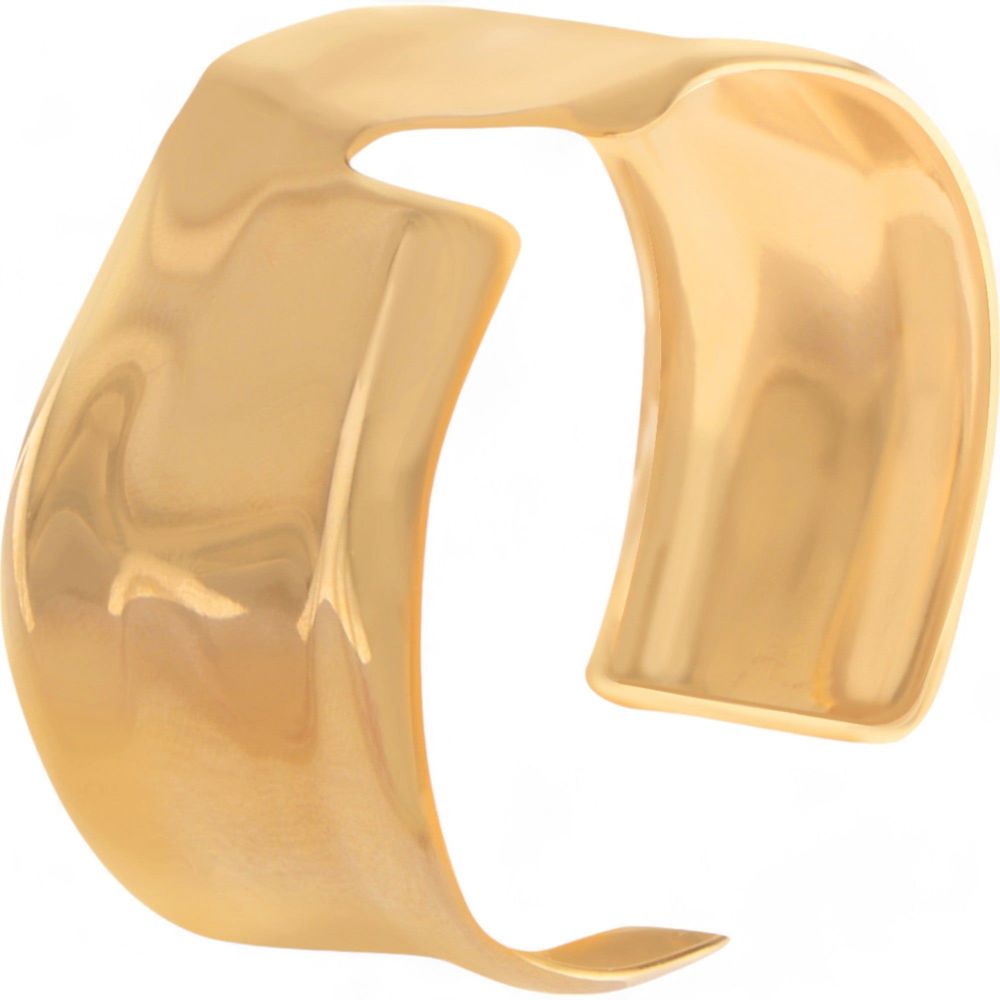 Sculptural Gold Tone Cuff Bracelet Open Geometric Statement Design