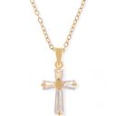  Gold Tone Cross Pendant Necklace with Crystal Accents and Chain