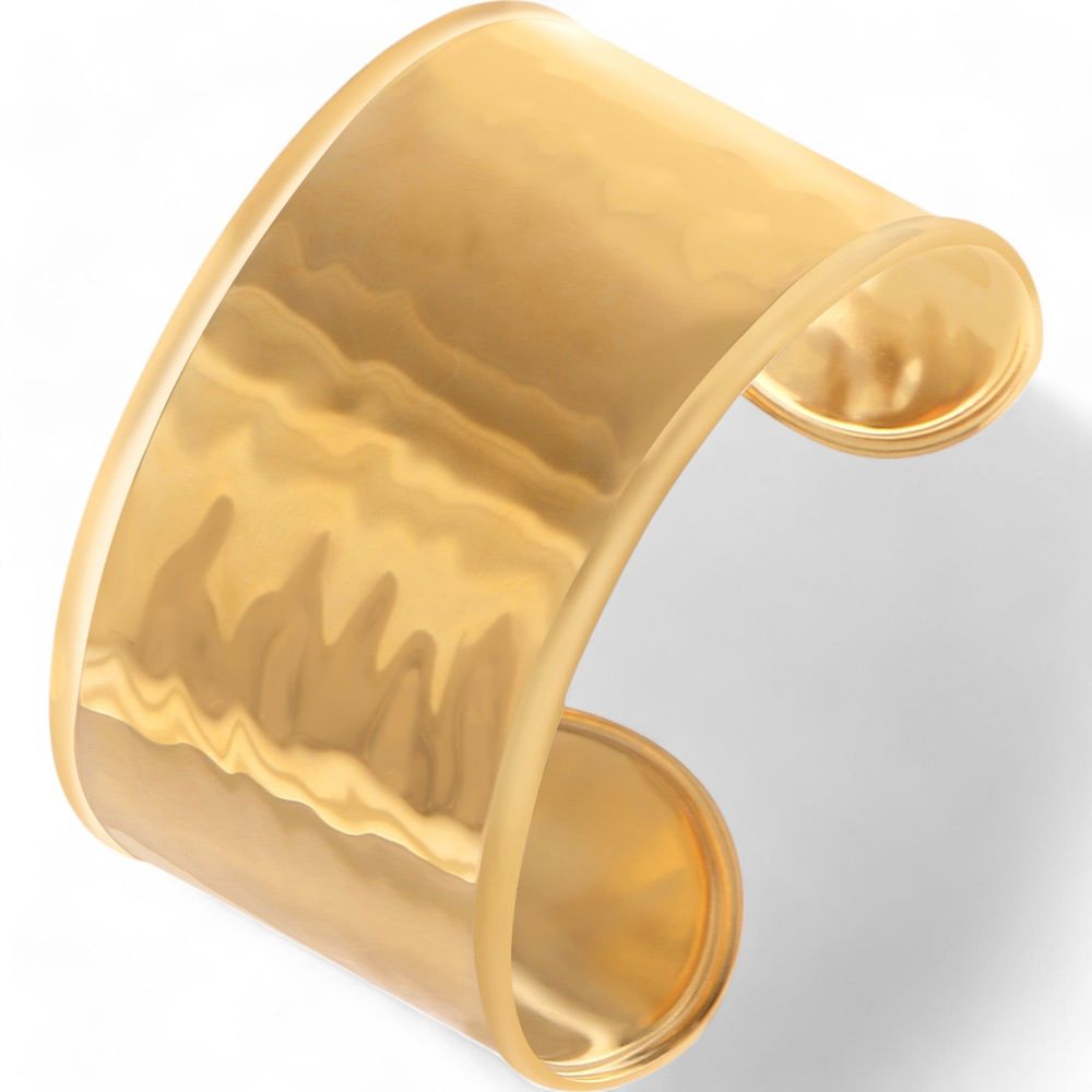 Wide Cuff Bracelet with Polished Gold Tone Finish Bold Statement Jewelry