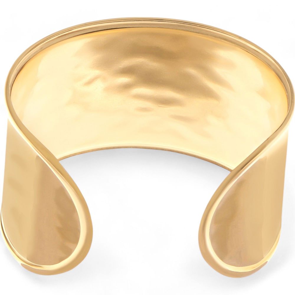 Wide Cuff Bracelet with Polished Gold Tone Finish Bold Statement Jewelry