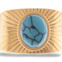 Green Wide Statement Ring Gold Tone with Round Stone Marble-Like Stone and Textured Details