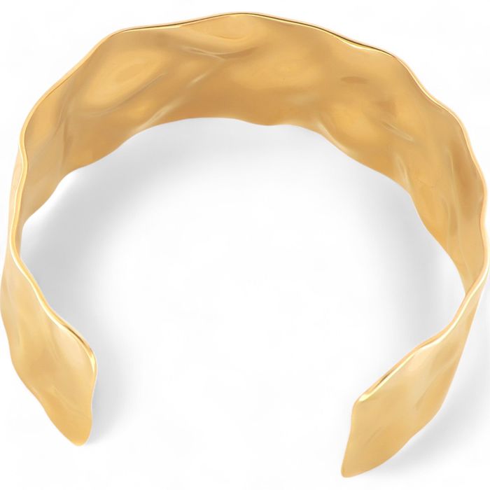 Wavy Gold Tone Open Cuff Bracelet with Fluid Sculpted Design