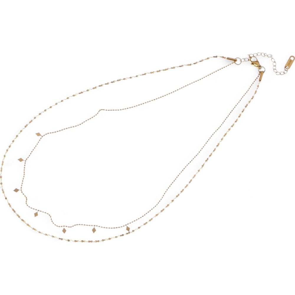 Double Layer Gold Tone Necklace with Diamond Shape Charms Layered Chain Design