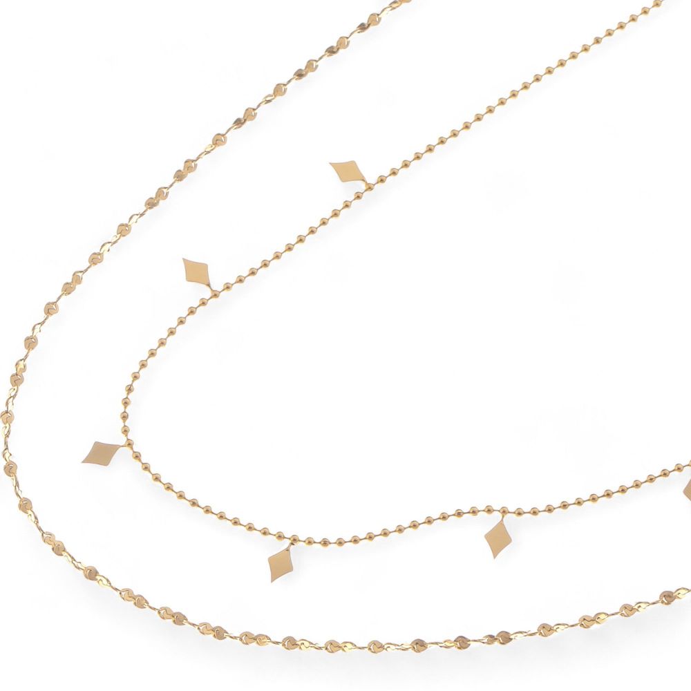 Double Layer Gold Tone Necklace with Diamond Shape Charms Layered Chain Design